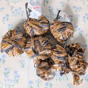 Katia Chic Print Ribbon Yarn NEW 5800 Brown Gold Metallic Art Yarns Crochet DIY